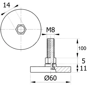 Опора резьбовая ОР60-8х100 поворотно-шарнирная, черная