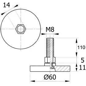 Опора резьбовая ОР60-8х110 поворотно-шарнирная, черная