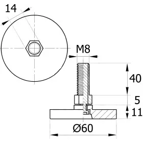 Опора резьбовая ОР60-8х40 поворотно-шарнирная, черная