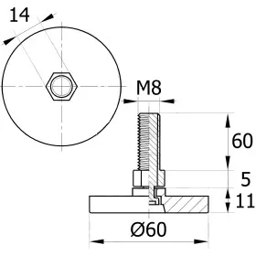 Опора резьбовая ОР60-8х60 поворотно-шарнирная, черная