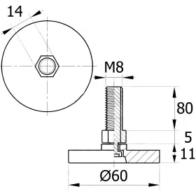Опора резьбовая ОР60-8х80 поворотно-шарнирная, черная