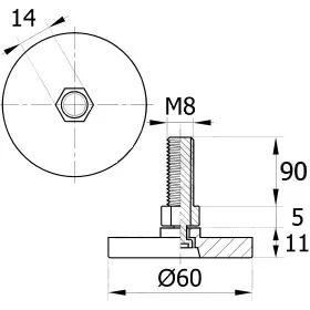 Опора резьбовая ОР60-8х90 поворотно-шарнирная, черная
