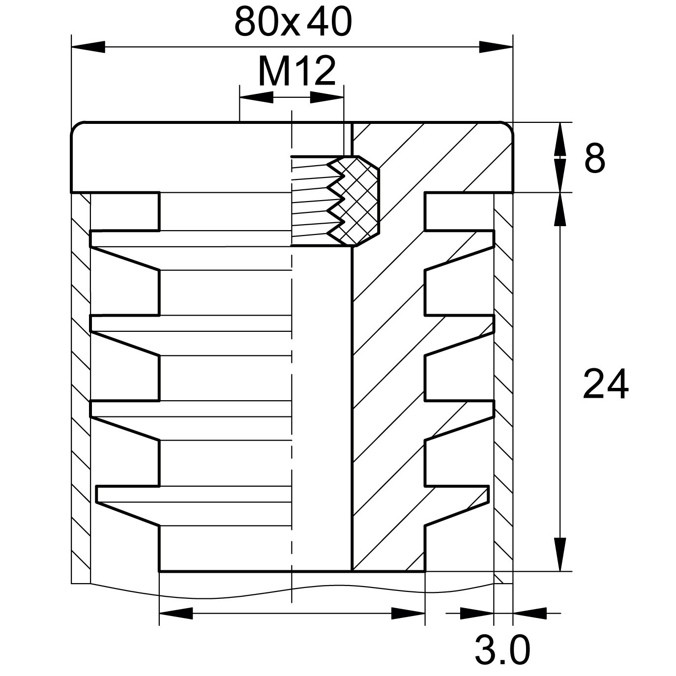 Заглушка с резьбой ЗР 80х40М12, черная